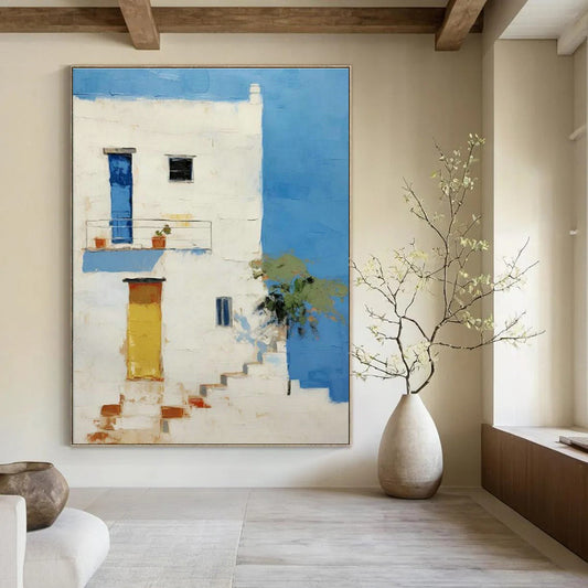 White House & Blue Wall Art for Coastal Home Living Rooms DLZ0114