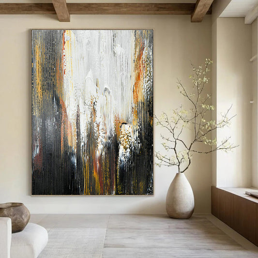 Black - White - Gold Waterfall - Inspired Abstract Art for Bedroom & Spa Resort DLZ1236