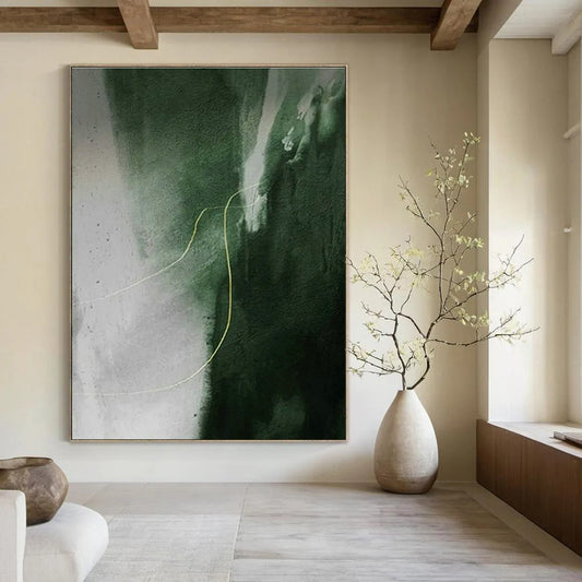 Green - Gray Abstract Line Art for Minimalist Art Gallery & Zen Garden Pavilion DLZ1494