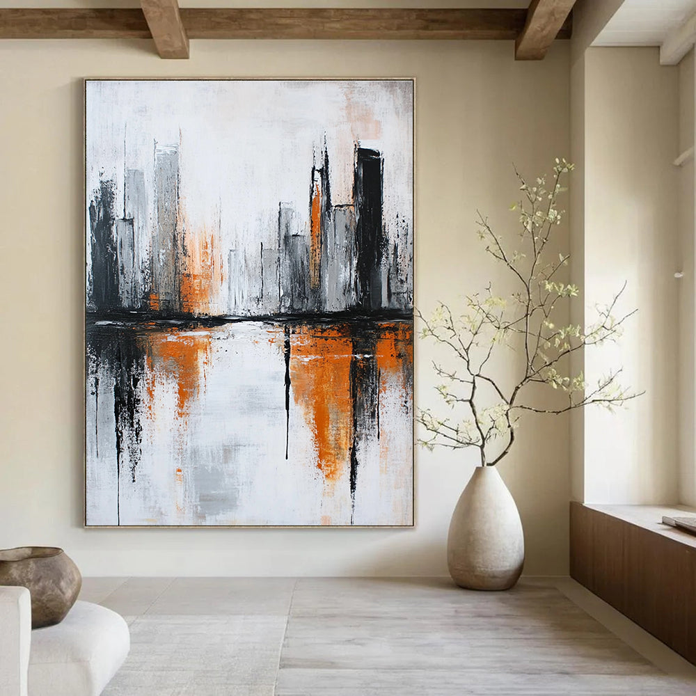Grey and Orange Cityscape Abstract for Urban Penthouse Living Room & High - End Hotel Lobby STSC406
