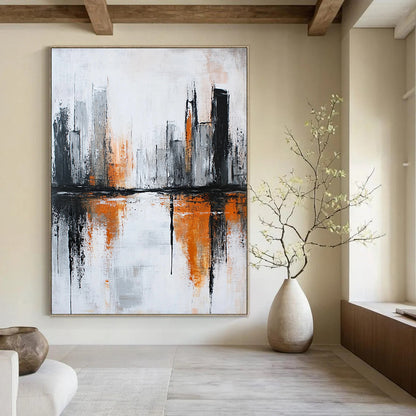 Grey and Orange Cityscape Abstract for Urban Penthouse Living Room & High - End Hotel Lobby STSC406