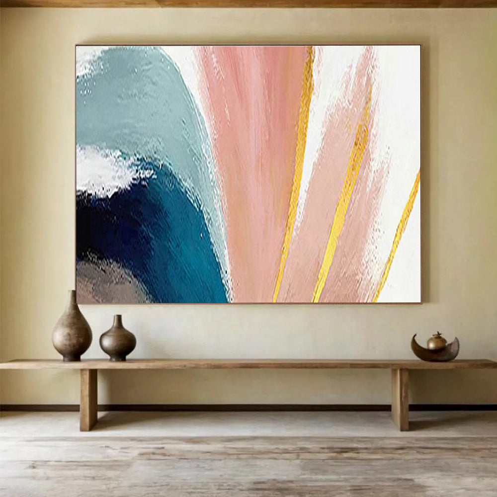 Pink - Blue - Gold Abstract Art for Luxury Hotel Suite Vanity Areas DLZ2600