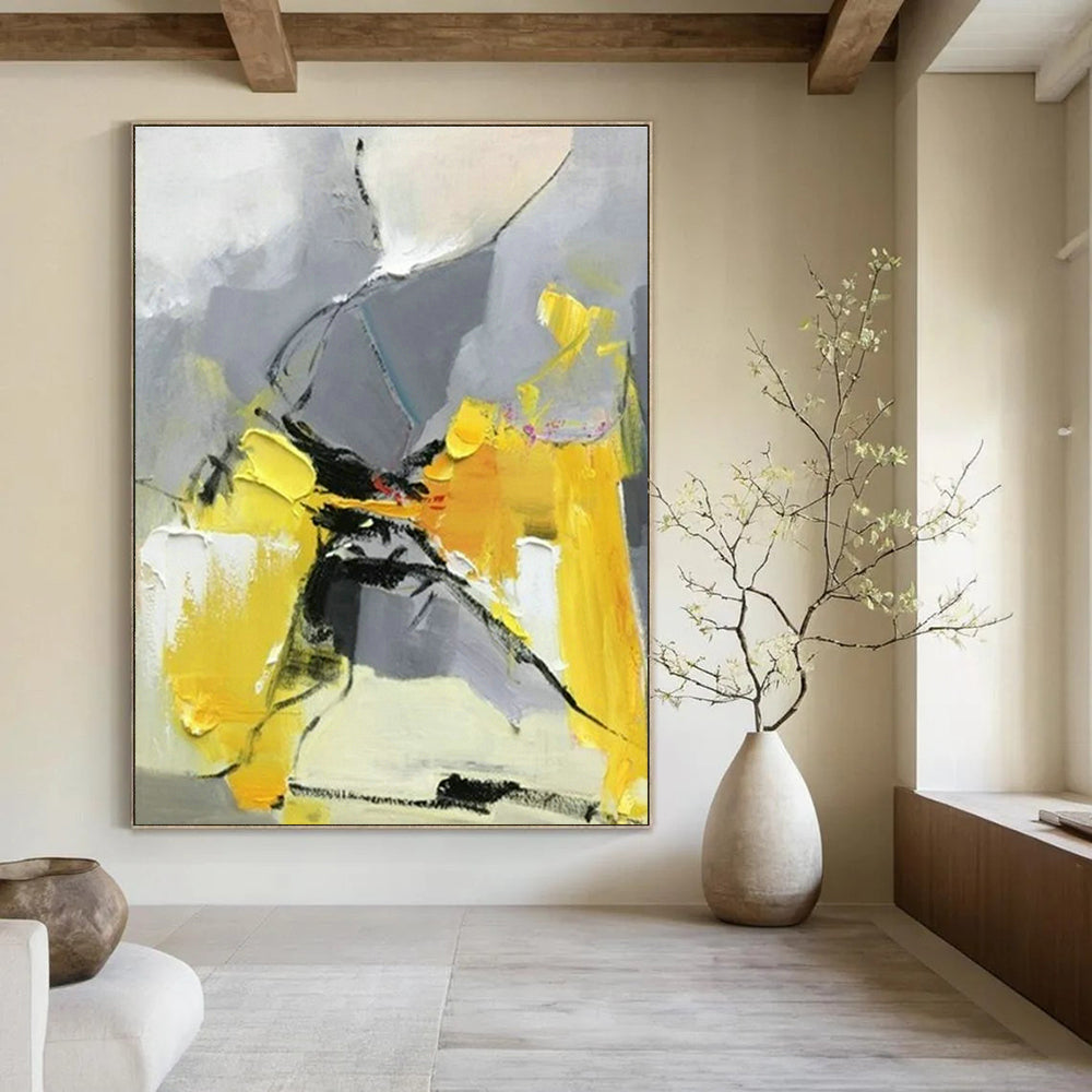 Yellow - Gray Geometric Abstract Art for Contemporary Kids’ Room & Design Studio Meeting Area DLZ1459