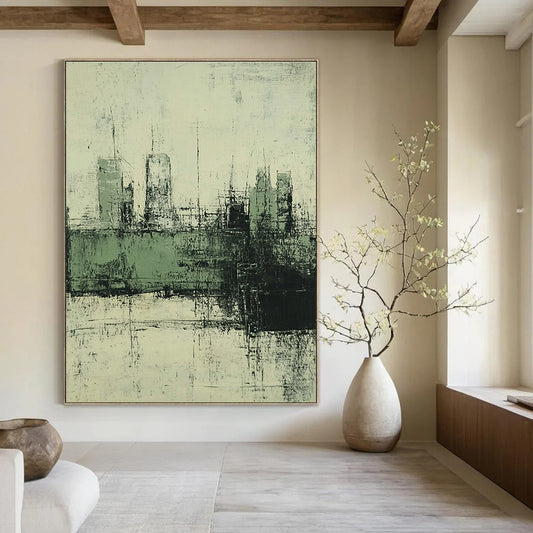 Grey and Green Cityscape for Industrial - Chic Loft & Thought - Provoking Art Studio STSC339