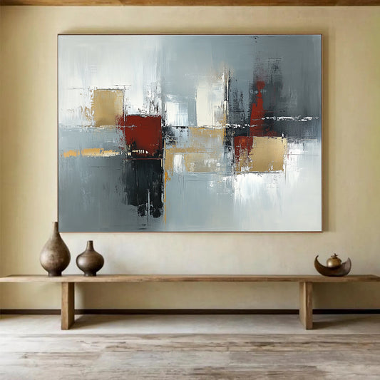Gray - Toned Geometric Abstract Art for Industrial - Chic Loft & Modern Corporate Reception SC244