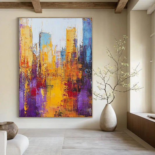 Golden - Hued Abstract Cityscape for Luxury Office Reception & Contemporary Living Room STSC161