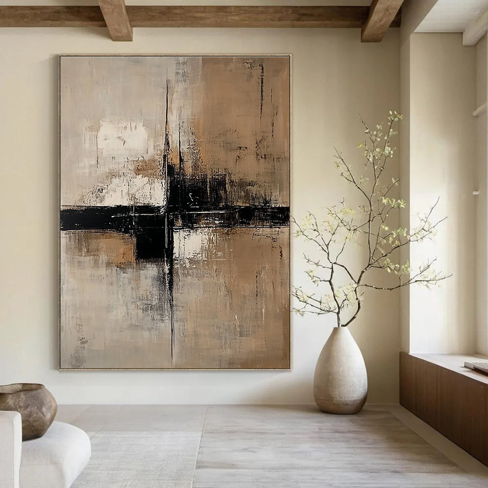 Beige and Black Abstract for Sophisticated Home Library & Modern Art Gallery STSC238