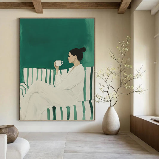 Woman with Coffee Minimalist Portrait Art for Cozy Home Living Room & Relaxing Home Café STSC1494