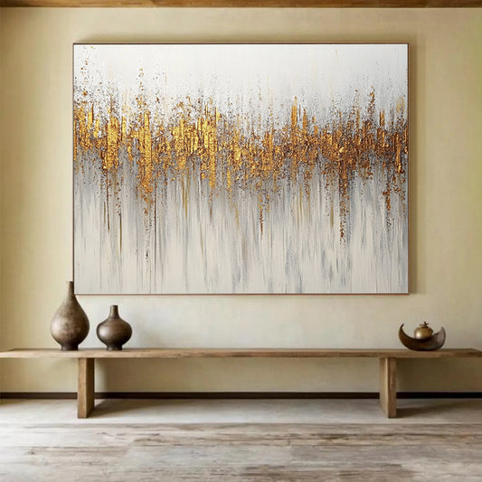 Gold - Accented Abstract Art for Luxury Hotel Lobby & Modern Home Dining Room SC209