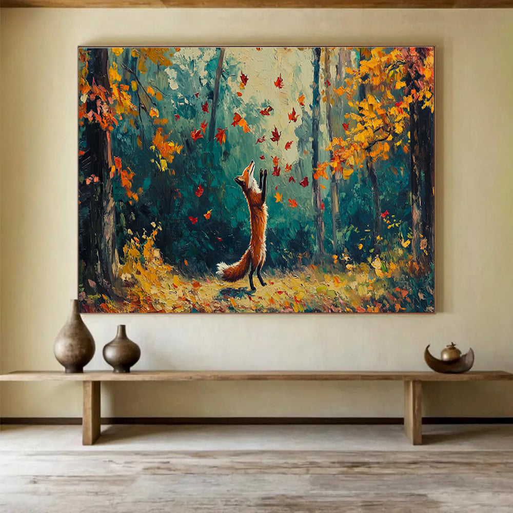 Fox Chasing Autumn Leaves Art for Nature - Lover’s Family Room DLZ3085