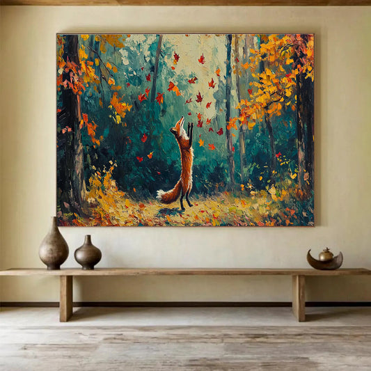 Fox Chasing Autumn Leaves Art for Nature - Lover’s Family Room DLZ3085
