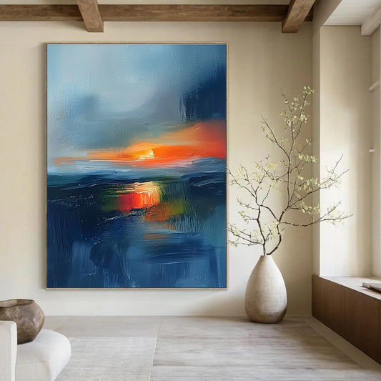 Vibrant Abstract Sunset Over Water Art for Lakeside Cottage & Creative Studio Workspace STSC149