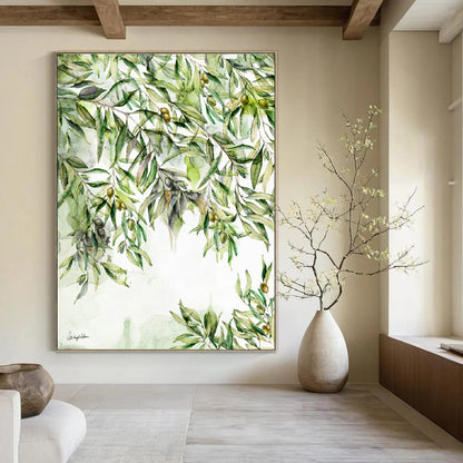 Watercolor Olive Branch Art for Mediterranean - Style Restaurant & Home Kitchen DLZ1090