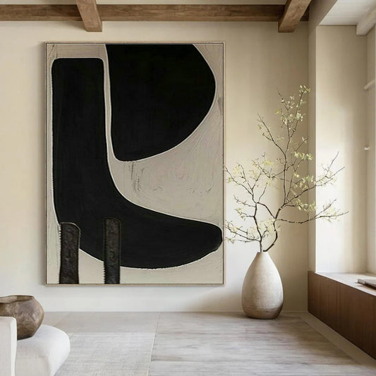 Black and White Curved Abstract Art for Scandinavian - Style Home & Art - Themed Library DLZ1975