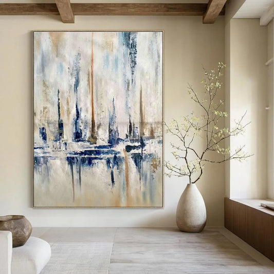 Blue - Grey City Abstract Art for Living Room & Office DLZ0473