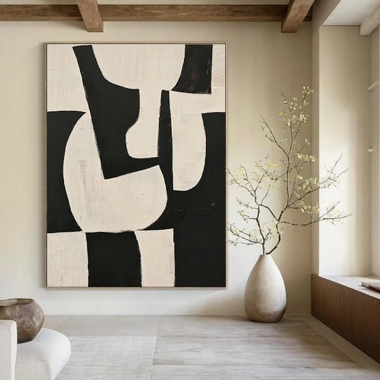 Small Black and White Geometric Abstract for Compact Study & Gallery - Style Hallway STSC329