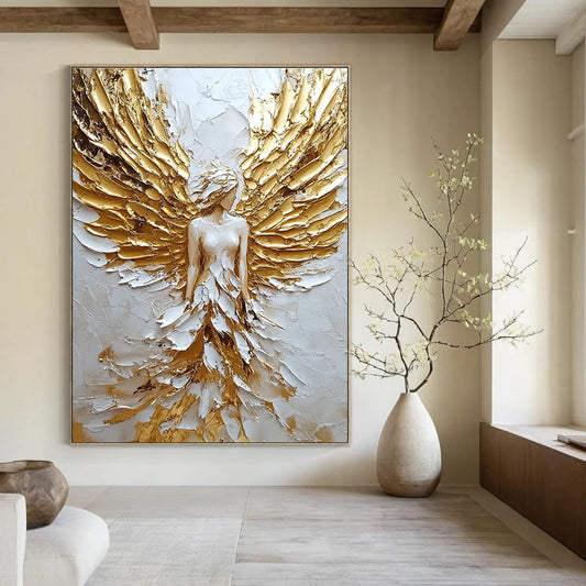 Textured Golden Angel Figure Art for Luxury Bedroom & Spiritual Wellness Center STSC142