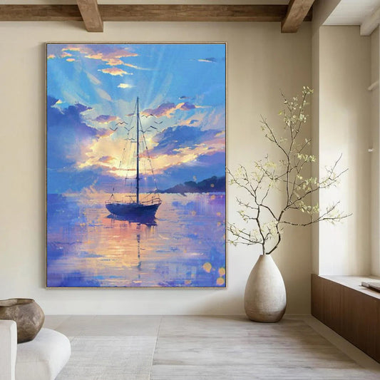 Sailboat Seaview Oil Art for Living Room & Cottages DLZ0316