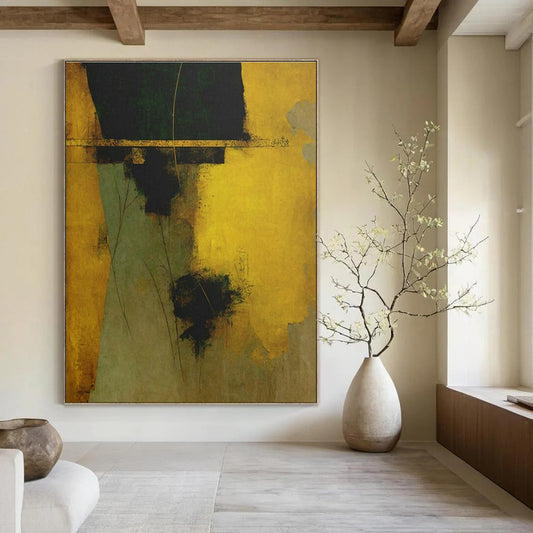 Gold - Green Abstract Art for Luxury Hotel Suite & Art Deco Bedroom DLZ1634
