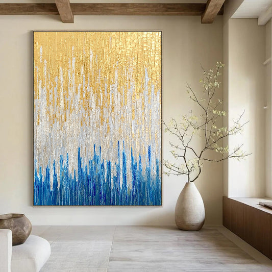 Gold and Blue Textured Abstract for High - End Boutique Lounge & Art - Inspired Spa STSC163