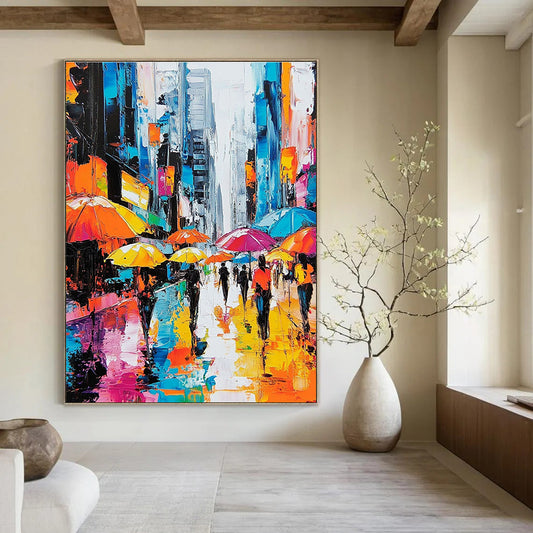 Colorful Umbrellas in the City Rain for Urban Apartment Living Room & Trendy Coffee Shop STSC872