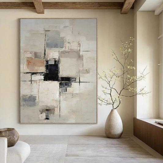 Gray - White - Brown Geometric Abstract Art for Urban Apartment & Corporate Meeting Room DLZ1755