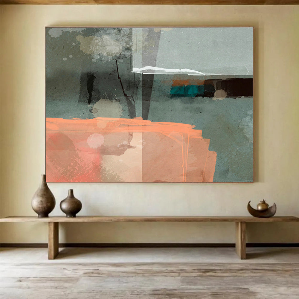 Gray - Orange Patchwork Abstract Art for Modern Hallways DLZ2459