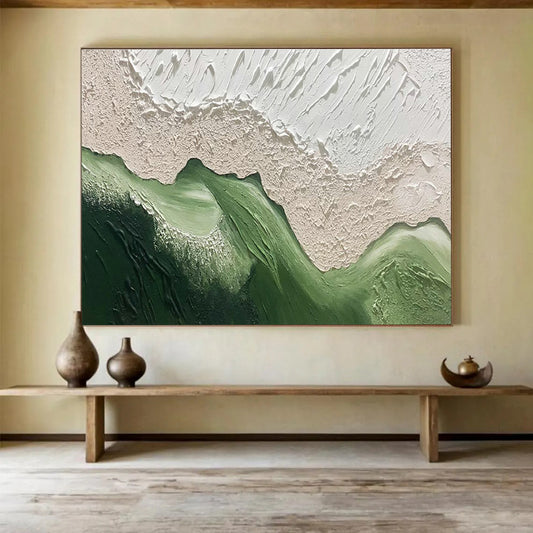 Green - White Abstract Relief Art for Minimalist Home Office Calm Corners DLZ3258