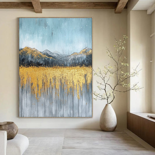 Golden Mountain Field Art for Luxury Ski Chalet & Boutique Hotel Lobby STSC097
