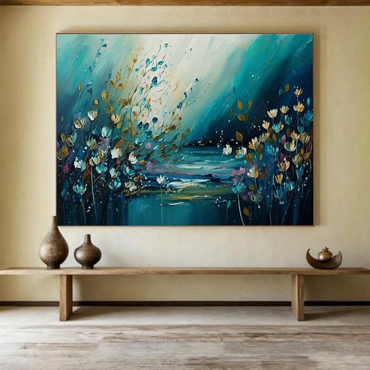 Blue - Toned Floral & Lake Art for Bohemian - Style Cottage Living Rooms DLZ3263