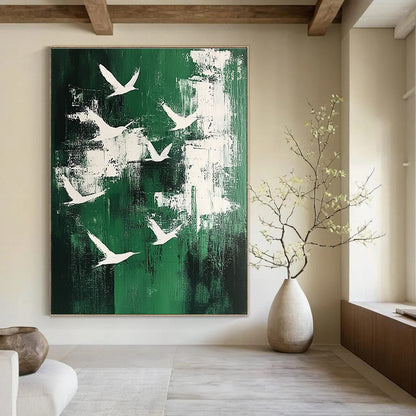 White Birds on Green with Patches for Bohemian - Style Home Office & Cozy Garden - View Nook STSC363