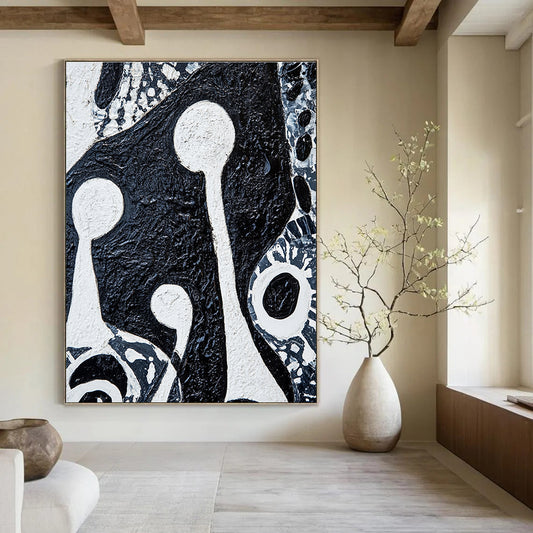 Black - and - White Abstract Forms Art for Monochrome - Themed Restaurant & Edgy Art Studio STSC937