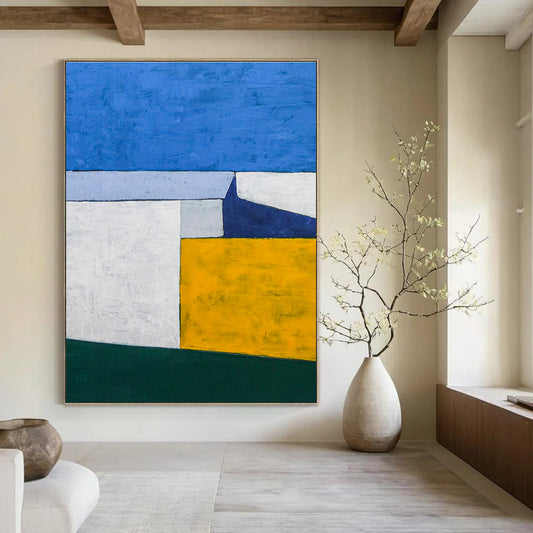 Blue - Yellow Geometric Abstract Art for Modern Office & Home Study DLZ1102