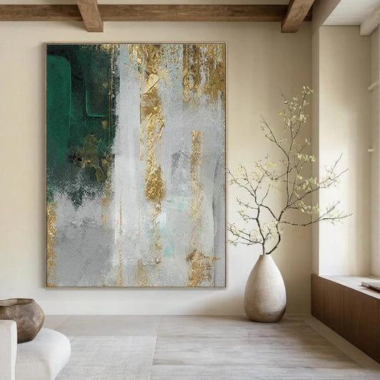 Green and Gold Abstract Art for Opulent Hotel Suite & Nature - Loving Art Collector’s Home DLZ2218
