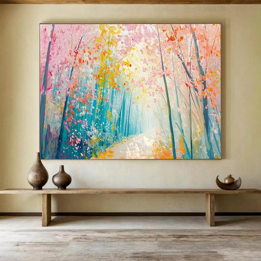 Pink Forest Path Art for Romantic Bed - and - Breakfast Morning Nooks DLZ3198