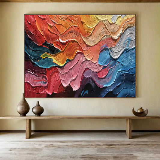Colorful Wave Palette Knife Art for Bohemian - Style Beach House Living Rooms DLZ3207