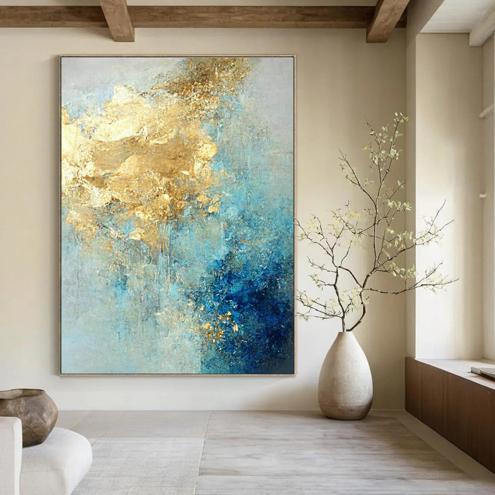 Gold - Blue Abstract Art for Luxury Beachfront Resort & Upscale Art Lounge DLZ1922