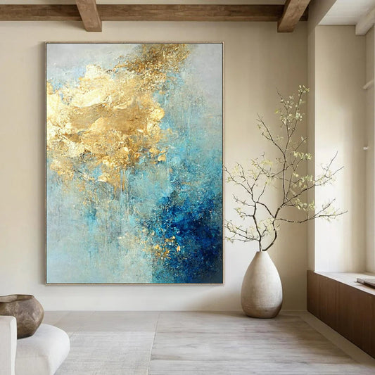 Gold - Blue Abstract Art for Luxury Beachfront Resort & Upscale Art Lounge DLZ1922