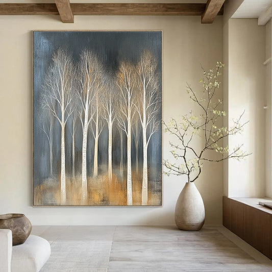 White Trees in Dark Background for Contemporary Hallway & Art - Focused Library STSC353