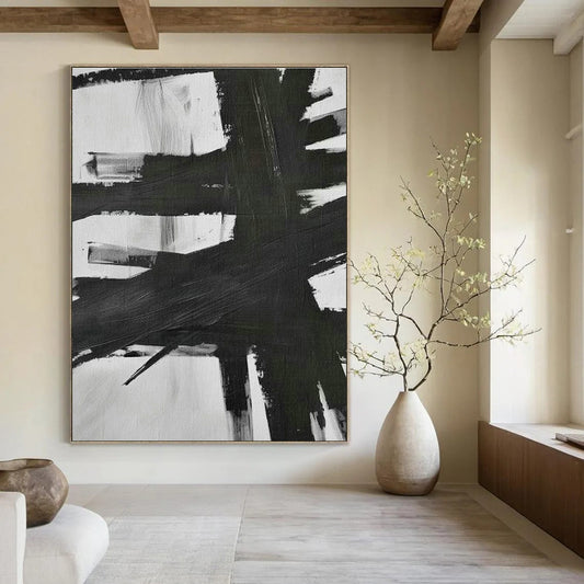Black - White Brushstroke Abstract Art for Office & Studio DLZ0409