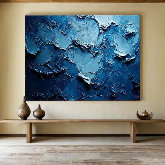 Deep Blue Textured Abstract Art for High - End Jewelry Store Showrooms DLZ3142