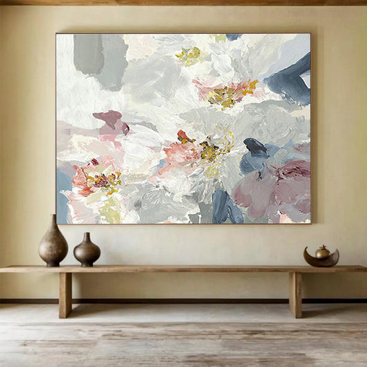 Delicate Pink - White Floral Abstract Art to Craft a Charming and Romantic Bedroom Escape DLZ2788