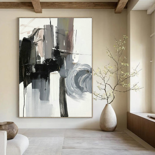 Black - Gray - White Abstract Art for Gallery - Style Home Office & Monochrome Art Gallery DLZ1278