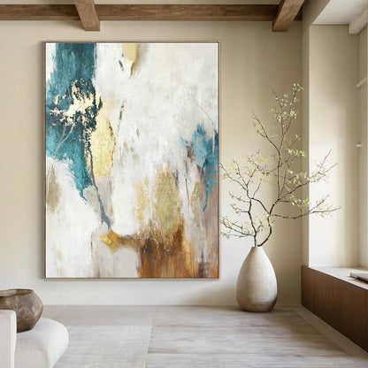 White - Gold - Blue Abstract Art for Bedroom & Living Room DLZ0401