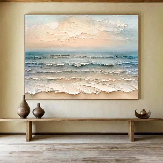 Textured Beach Wave Art for Coastal Resort Hotel Balcony Spaces DLZ3179