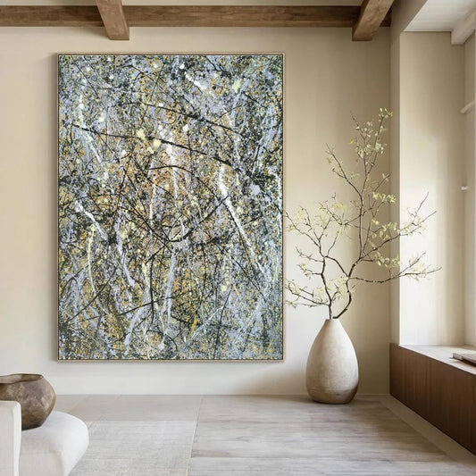 Gray - Gold Splatter Abstract Art for Corporate Executive Office & Art - Inspired Library DLZ1797