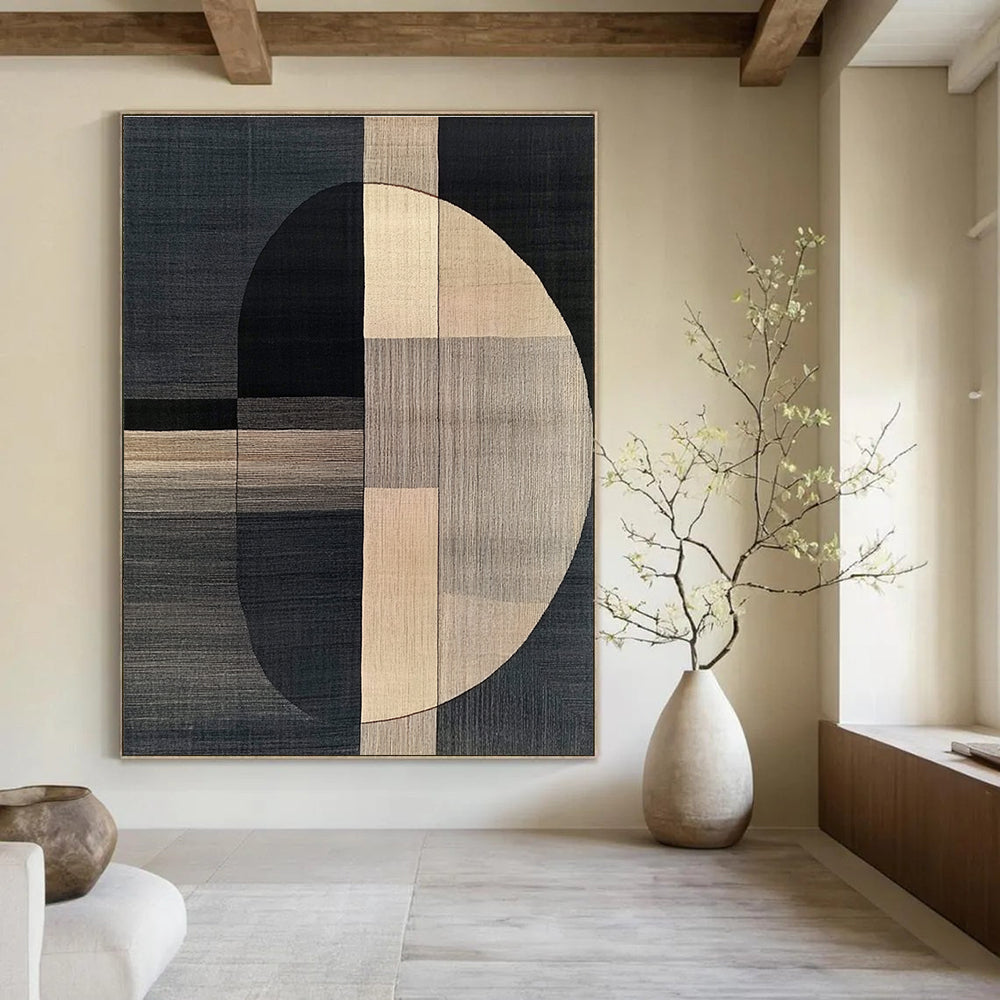Geometric Black and Beige Art for Minimalist Home Office & Contemporary Art Gallery STSC1060