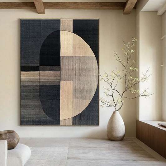 Geometric Black and Beige Art for Minimalist Home Office & Contemporary Art Gallery STSC1060