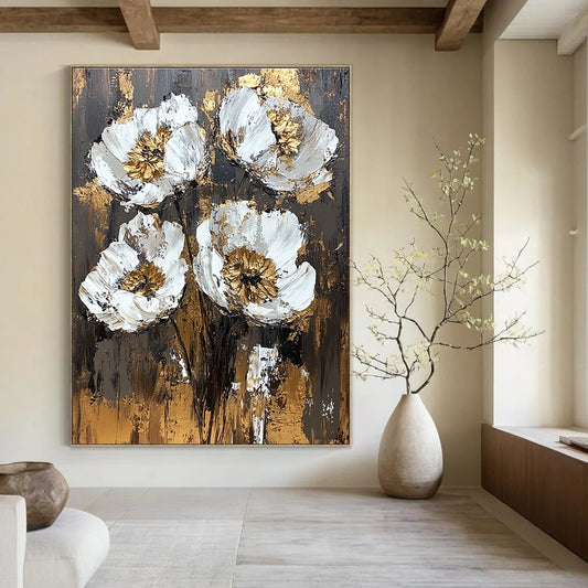 Gold - Accented Flower Abstract for Luxury Bedroom & Upscale Restaurant STSC834