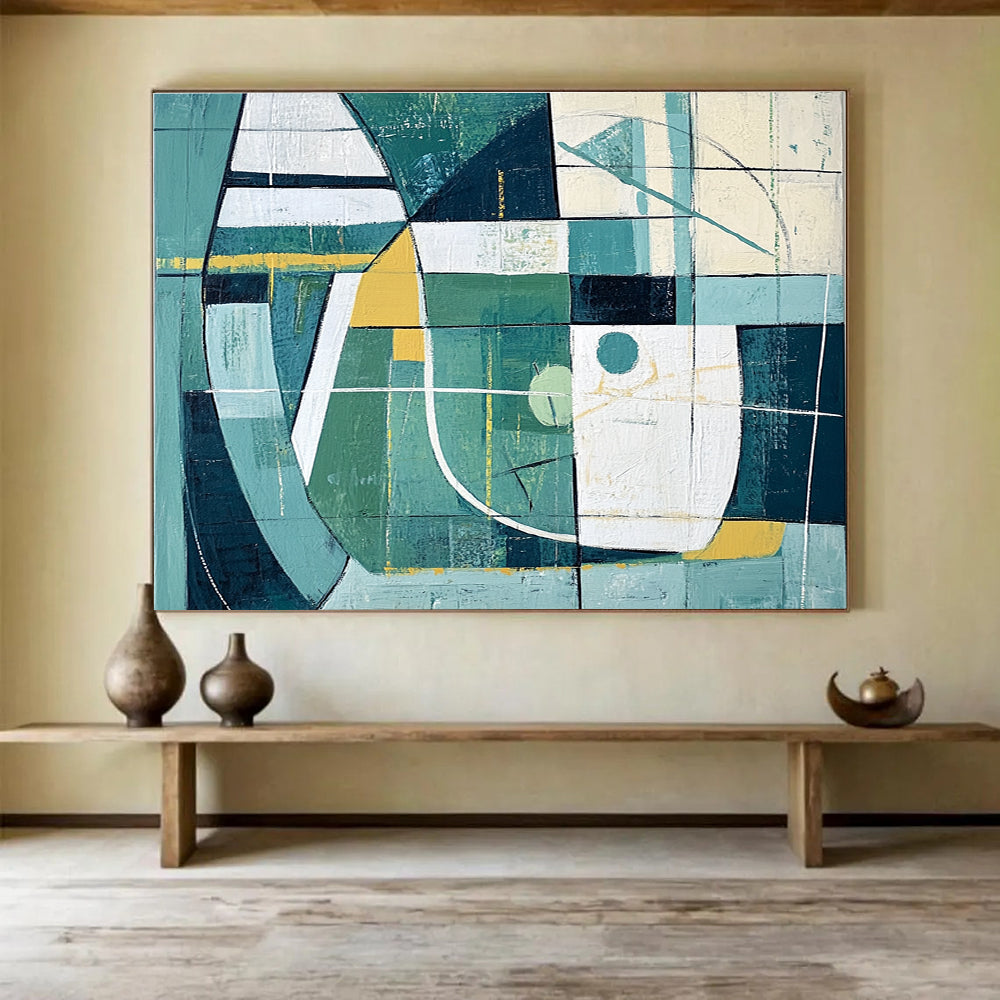 Geometric Green - Blue Abstract Art for Contemporary Office & Architectural Studio SC252
